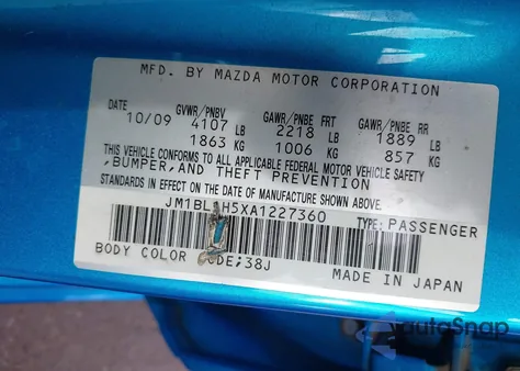 2010 Mazda Mazda3 S Sport z USA, uszkodzony, nr VIN JM1BL1H5XA1227360